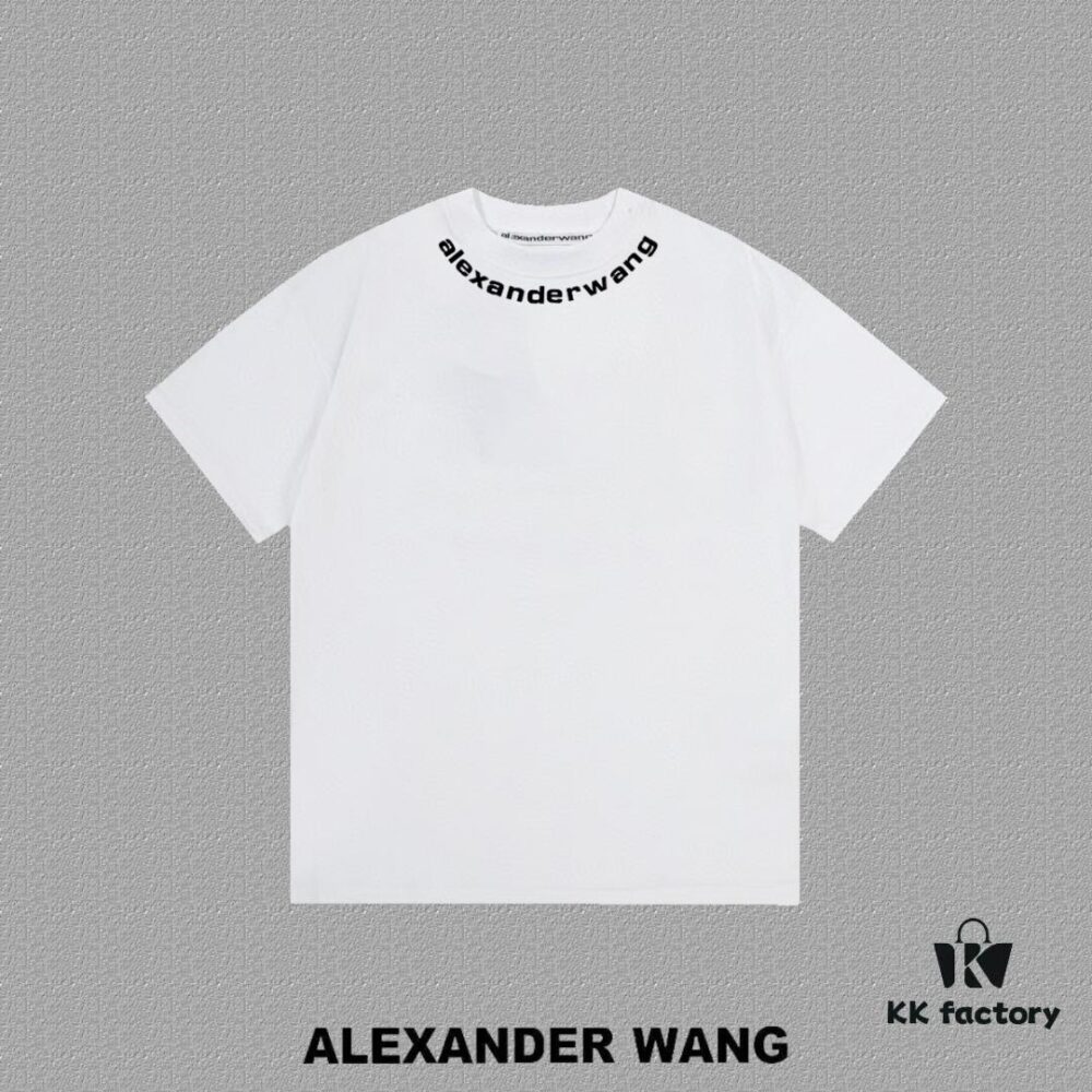 Alexander Wang 2024FW Short Sleeve T-Shirt with Silicone Thick Panel Letter Print, Premium 32s Double Yarn 260g Fabric