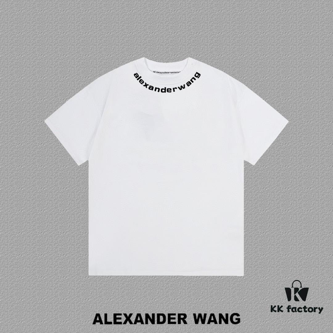 Alexander Wang 2024FW Short Sleeve T-Shirt with Silicone Thick Panel Letter Print, Premium 32s Double Yarn 260g Fabric