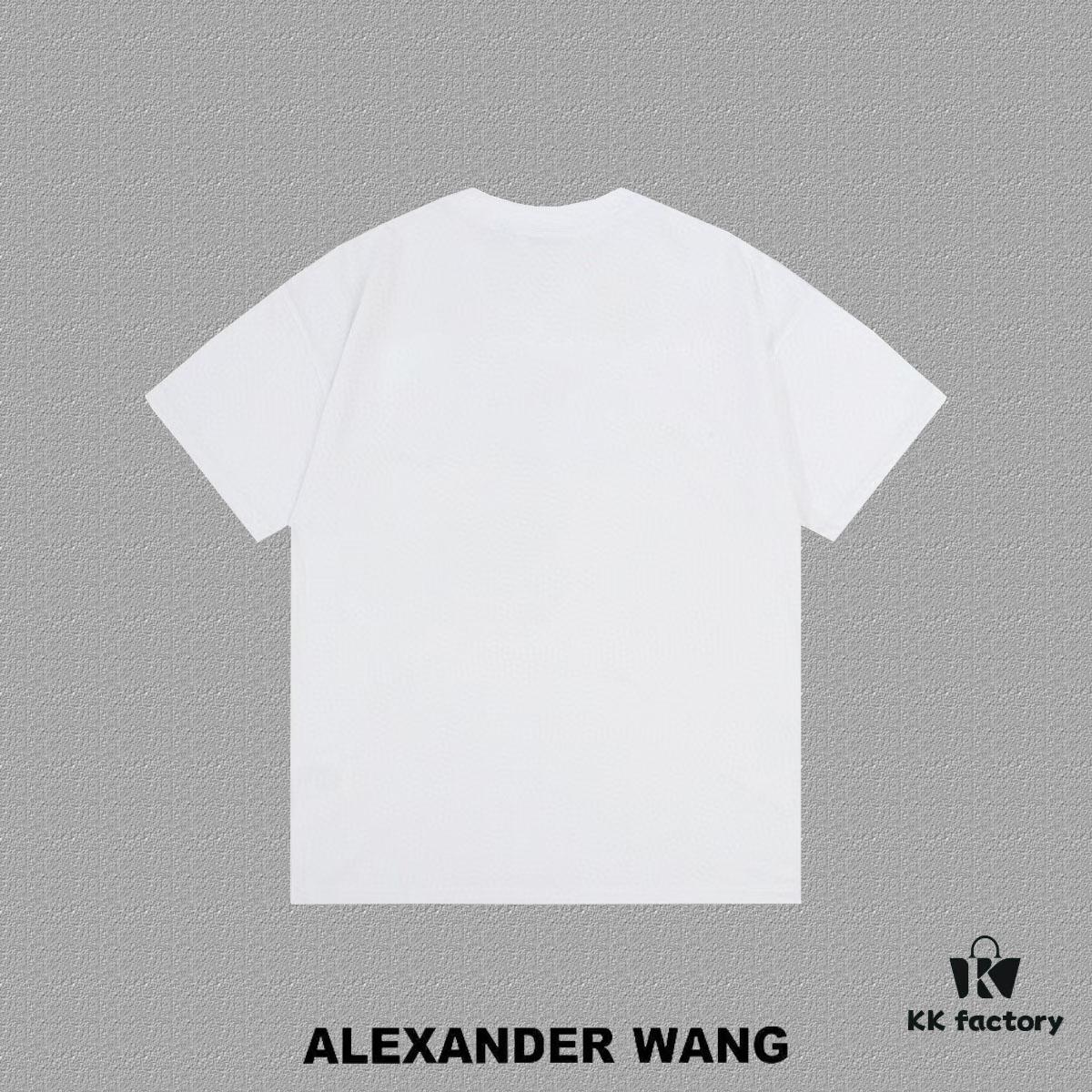Alexander Wang 2024FW Short Sleeve T-Shirt with Silicone Thick Panel Letter Print, Premium 32s Double Yarn 260g Fabric