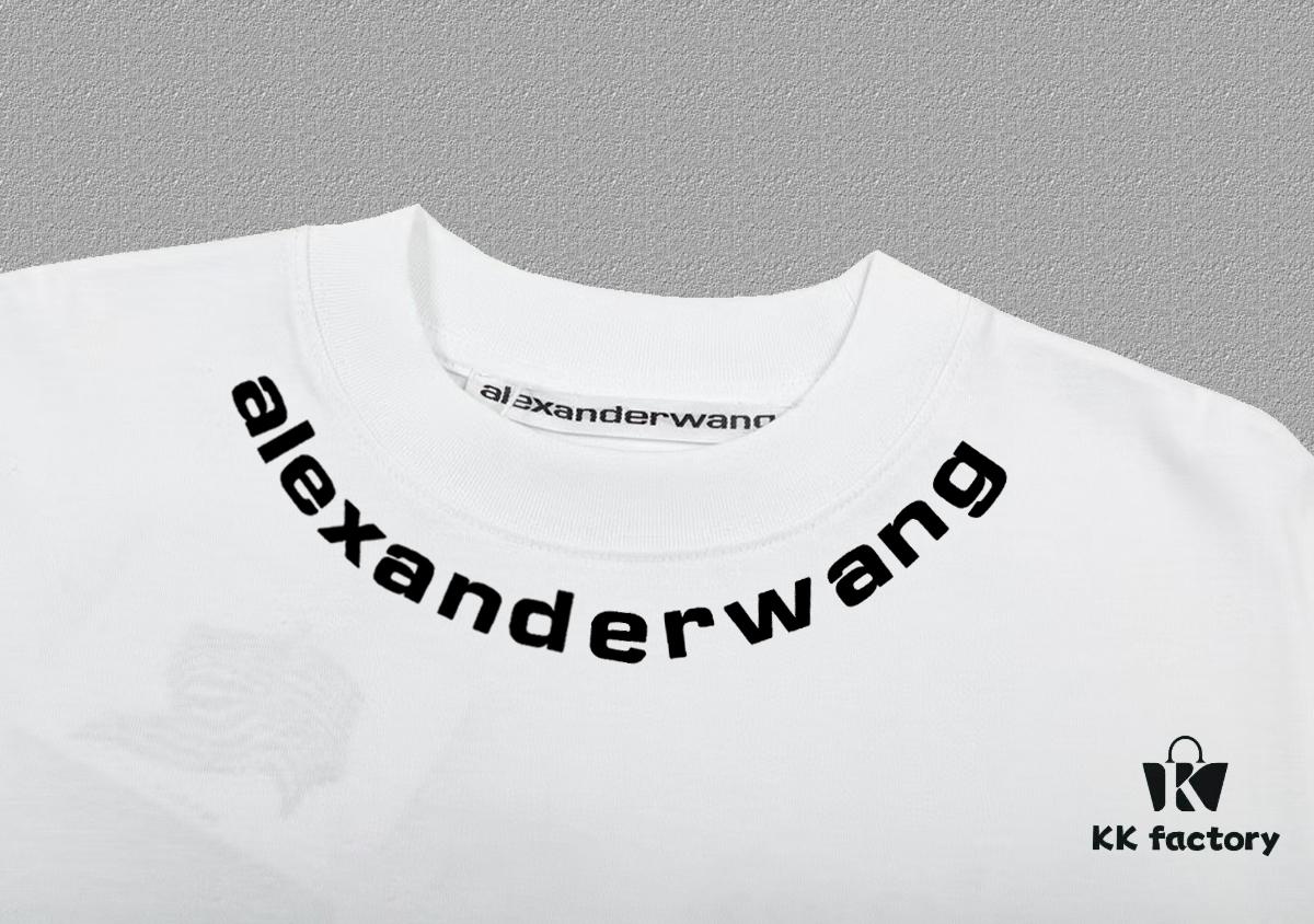 Alexander Wang 2024FW Short Sleeve T-Shirt with Silicone Thick Panel Letter Print, Premium 32s Double Yarn 260g Fabric