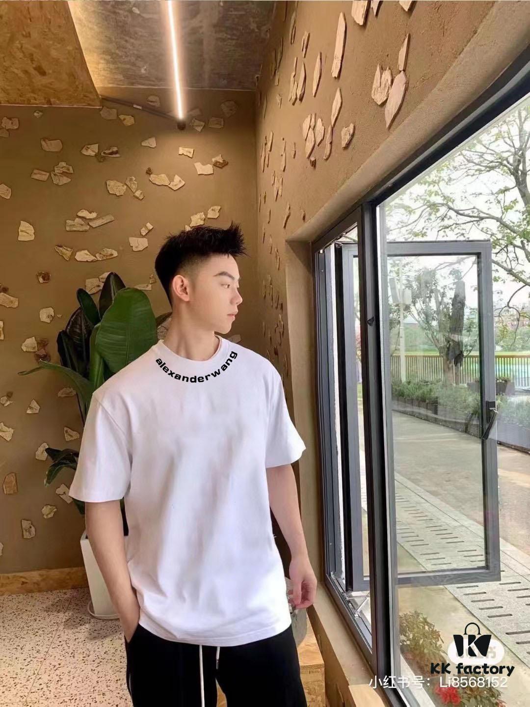 Alexander Wang 2024FW Short Sleeve T-Shirt with Silicone Thick Panel Letter Print, Premium 32s Double Yarn 260g Fabric