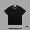✨🔥 [Alexander Wang] 2024FW Short Sleeve T-Shirt with Silicone Thick Panel Letter Print, Premium 32s Double Yarn 260g Fabric, Heavyweight Material, Custom Spandex Rib Knit Dyed-to-Match, Complete Three Labels, Unisex Design