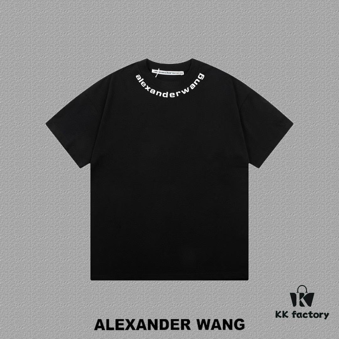 ✨🔥 [Alexander Wang] 2024FW Short Sleeve T-Shirt with Silicone Thick Panel Letter Print, Premium 32s Double Yarn 260g Fabric, Heavyweight Material, Custom Spandex Rib Knit Dyed-to-Match, Complete Three Labels, Unisex Design