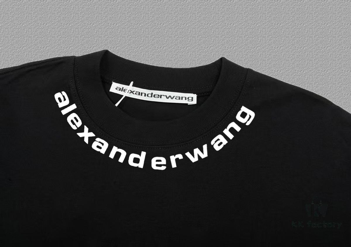 ✨🔥 [Alexander Wang] 2024FW Short Sleeve T-Shirt with Silicone Thick Panel Letter Print, Premium 32s Double Yarn 260g Fabric, Heavyweight Material, Custom Spandex Rib Knit Dyed-to-Match, Complete Three Labels, Unisex Design