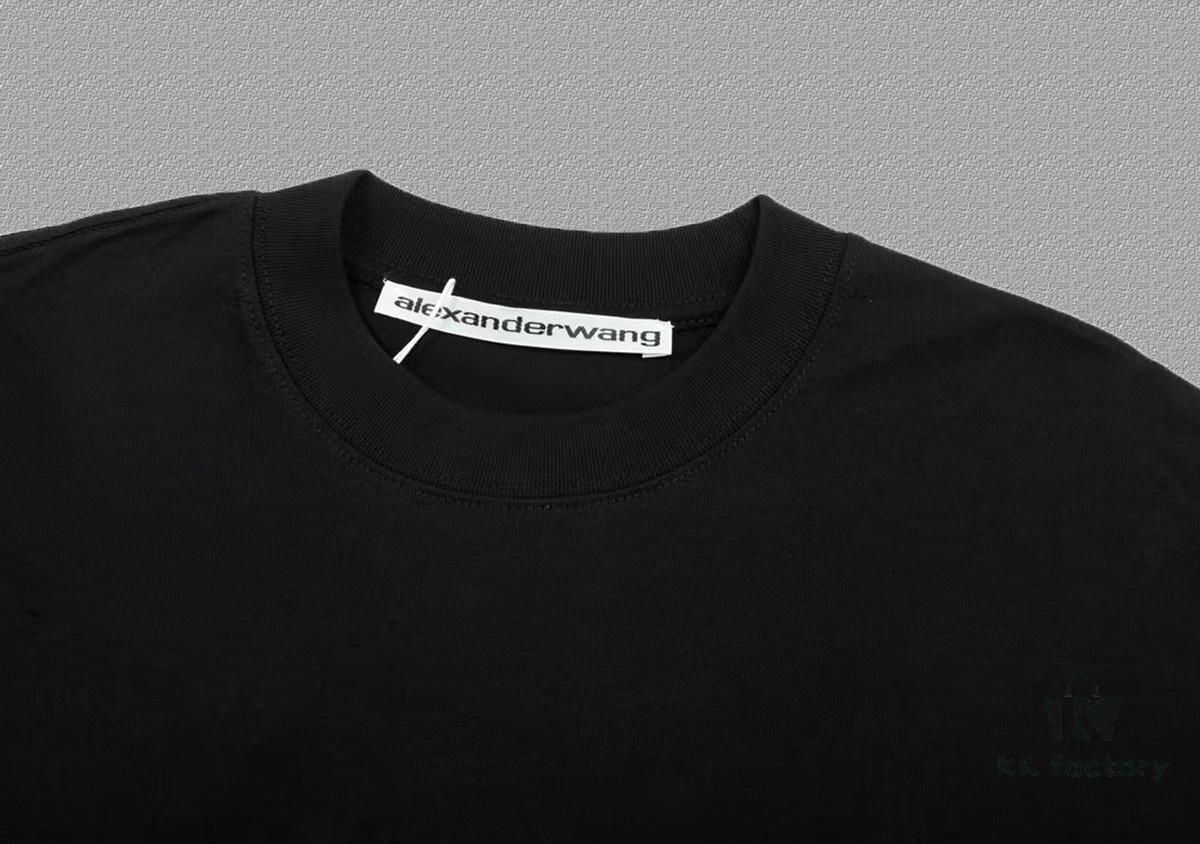 ✨🔥 [Alexander Wang] 2024FW Short Sleeve T-Shirt with Silicone Thick Panel Letter Print, Premium 32s Double Yarn 260g Fabric, Heavyweight Material, Custom Spandex Rib Knit Dyed-to-Match, Complete Three Labels, Unisex Design