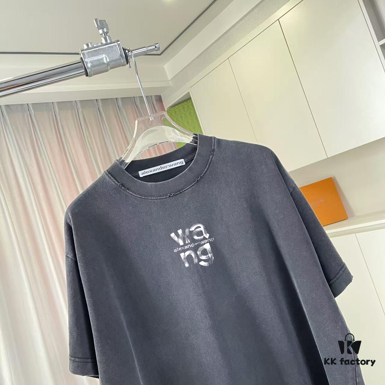 Alexander Wang * alexanderwang 2025 Spring/Summer New Arrival Distressed Letter Logo Print Short-Sleeve T-Shirt in Custom 320g Fabric Unisex