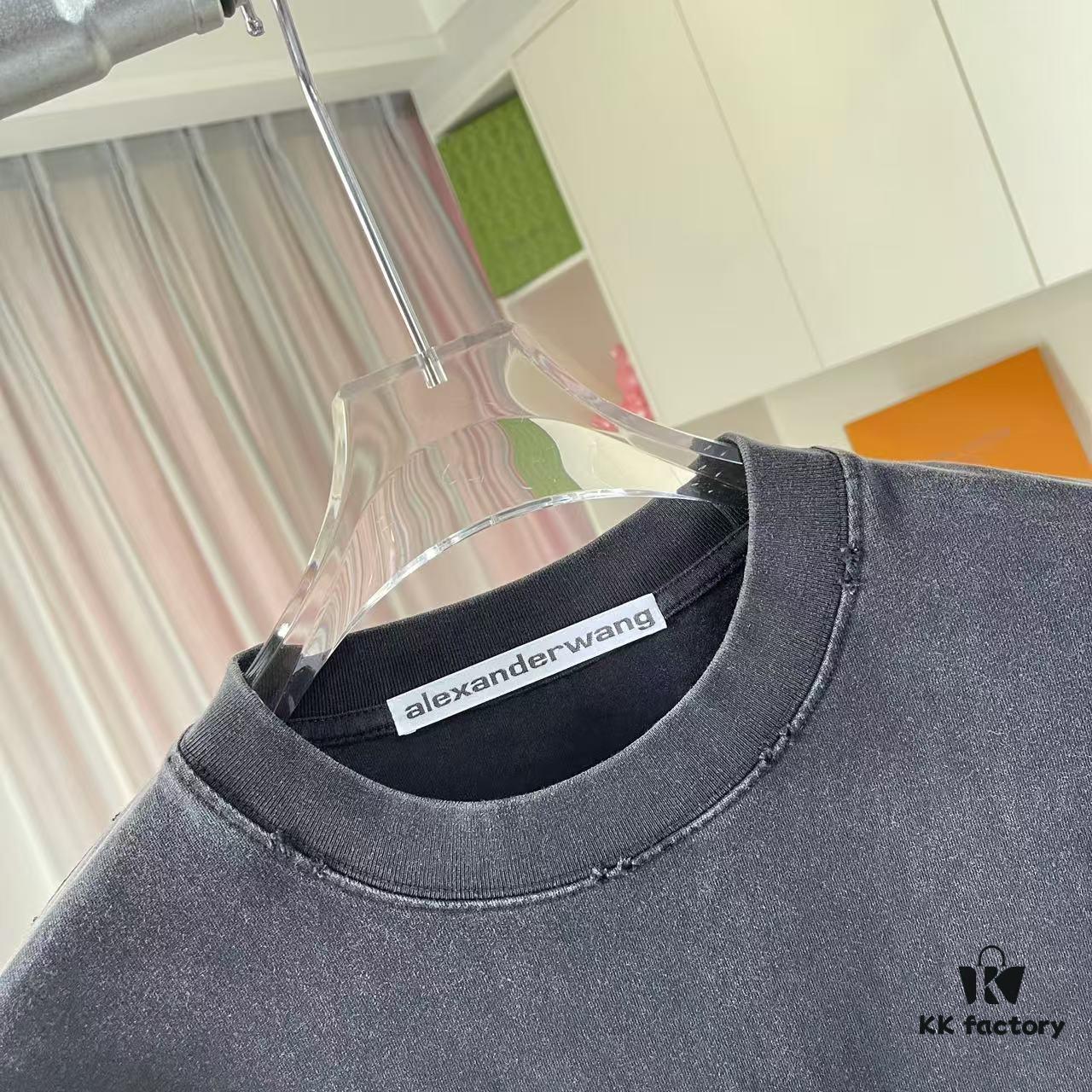 Alexander Wang * alexanderwang 2025 Spring/Summer New Arrival Distressed Letter Logo Print Short-Sleeve T-Shirt in Custom 320g Fabric Unisex