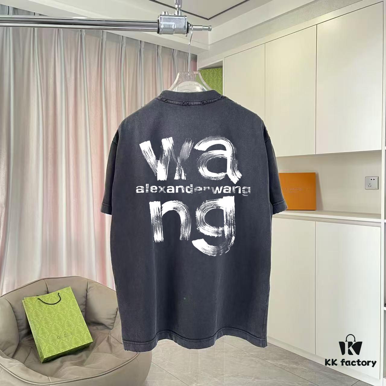 Alexander Wang * alexanderwang 2025 Spring/Summer New Arrival Distressed Letter Logo Print Short-Sleeve T-Shirt in Custom 320g Fabric Unisex