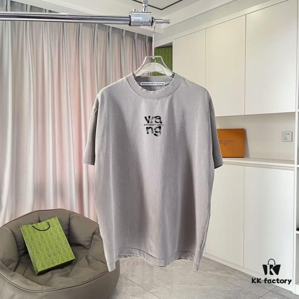 Alexander Wang * alexanderwang 2025 Spring/Summer New Arrival Distressed Letter Logo Print Short-Sleeve T-Shirt Custom 320g Fabric Unisex