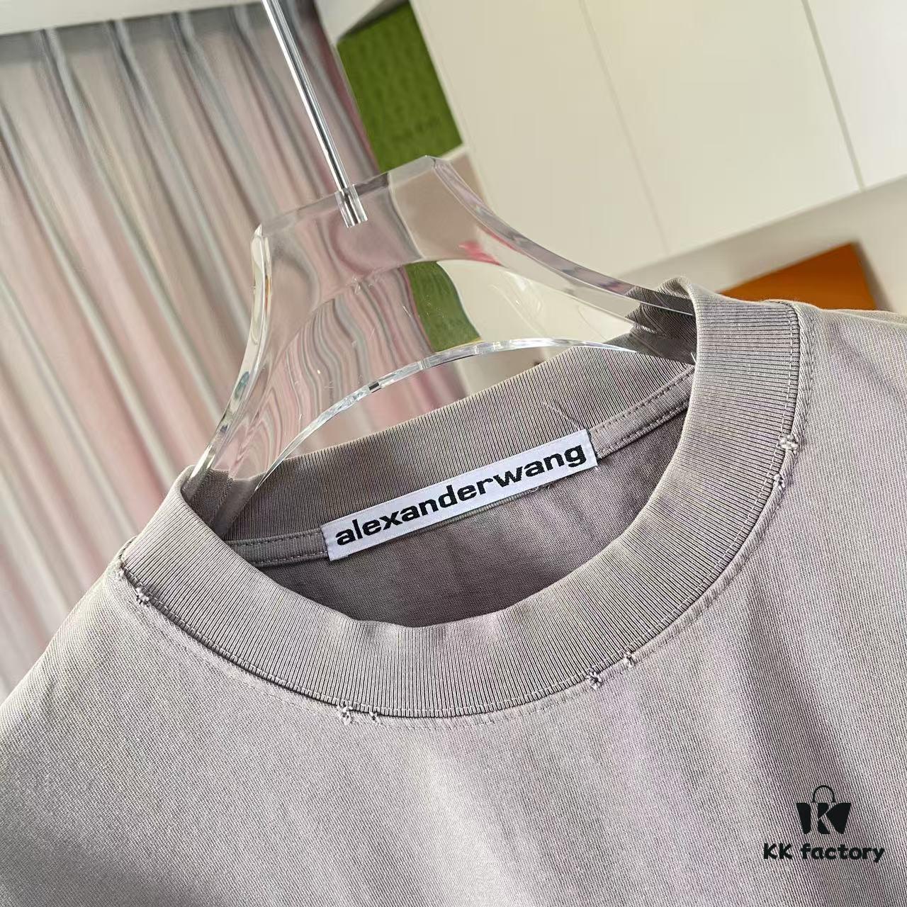 Alexander Wang * alexanderwang 2025 Spring/Summer New Arrival Distressed Letter Logo Print Short-Sleeve T-Shirt Custom 320g Fabric Unisex