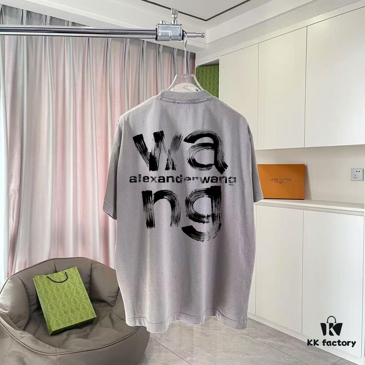 Alexander Wang * alexanderwang 2025 Spring/Summer New Arrival Distressed Letter Logo Print Short-Sleeve T-Shirt Custom 320g Fabric Unisex