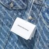 Alex Letter Logo Denim Jacket - Upgraded Arc Hem Design, Fashionable Oversized Fit