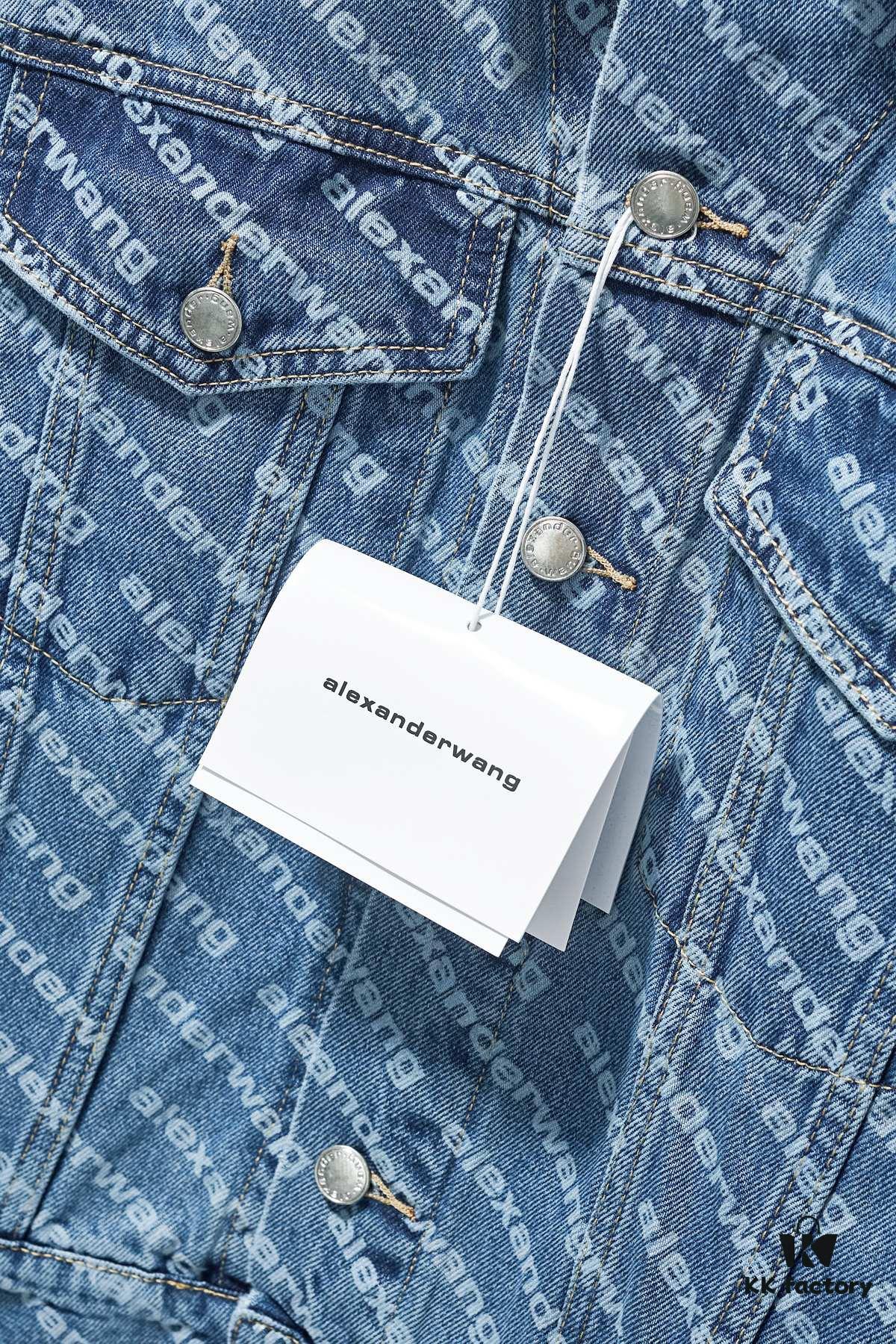 Alex Letter Logo Denim Jacket - Upgraded Arc Hem Design, Fashionable Oversized Fit