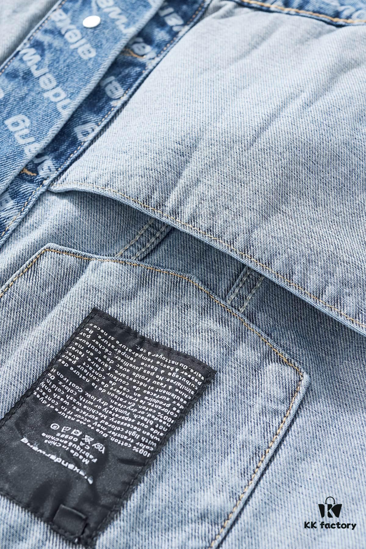 Alex Letter Logo Denim Jacket - Upgraded Arc Hem Design, Fashionable Oversized Fit