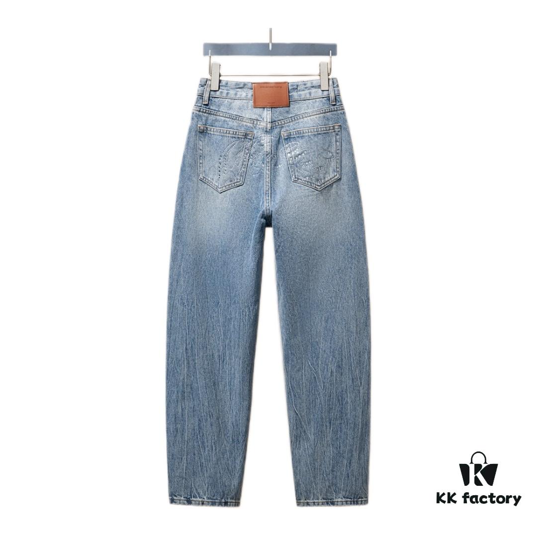 Alex Rhinestone Embellished Curved-Cut Denim Trousers