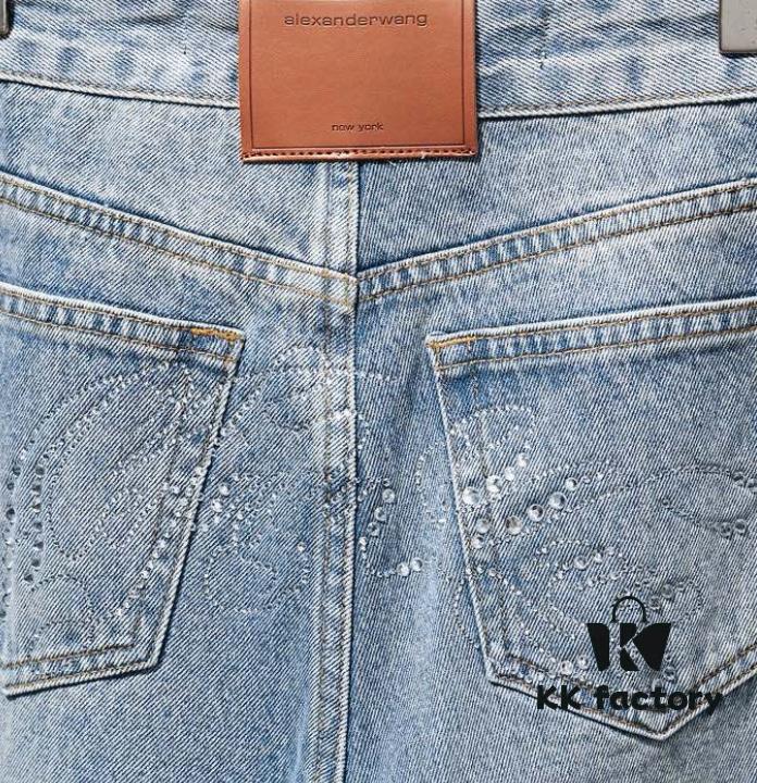 Alex Rhinestone Embellished Curved-Cut Denim Trousers