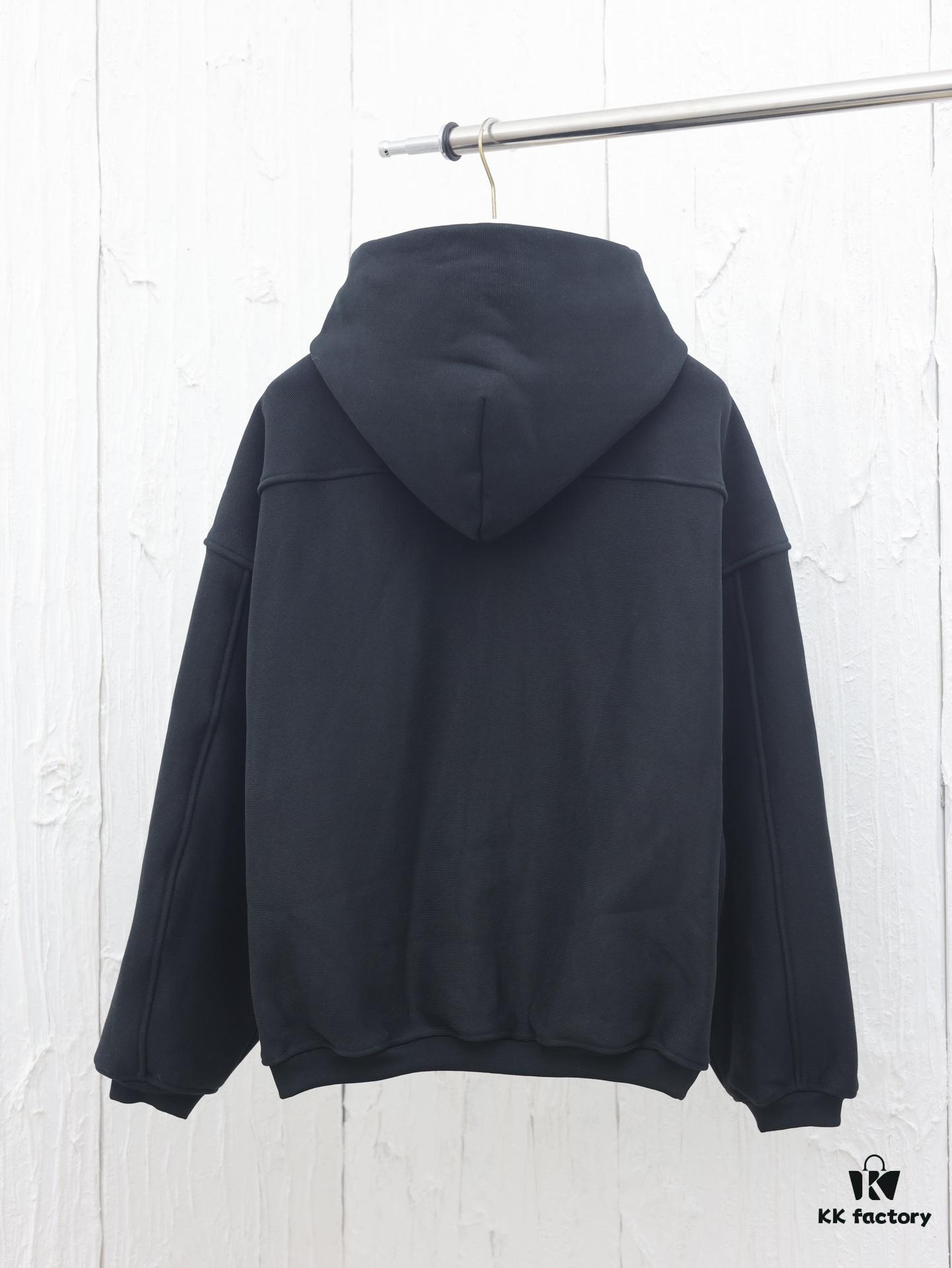 Alexander Wang 2024 New Arm Logo Embroidered Oversized Hooded Jacket with Dual-Zipper Design