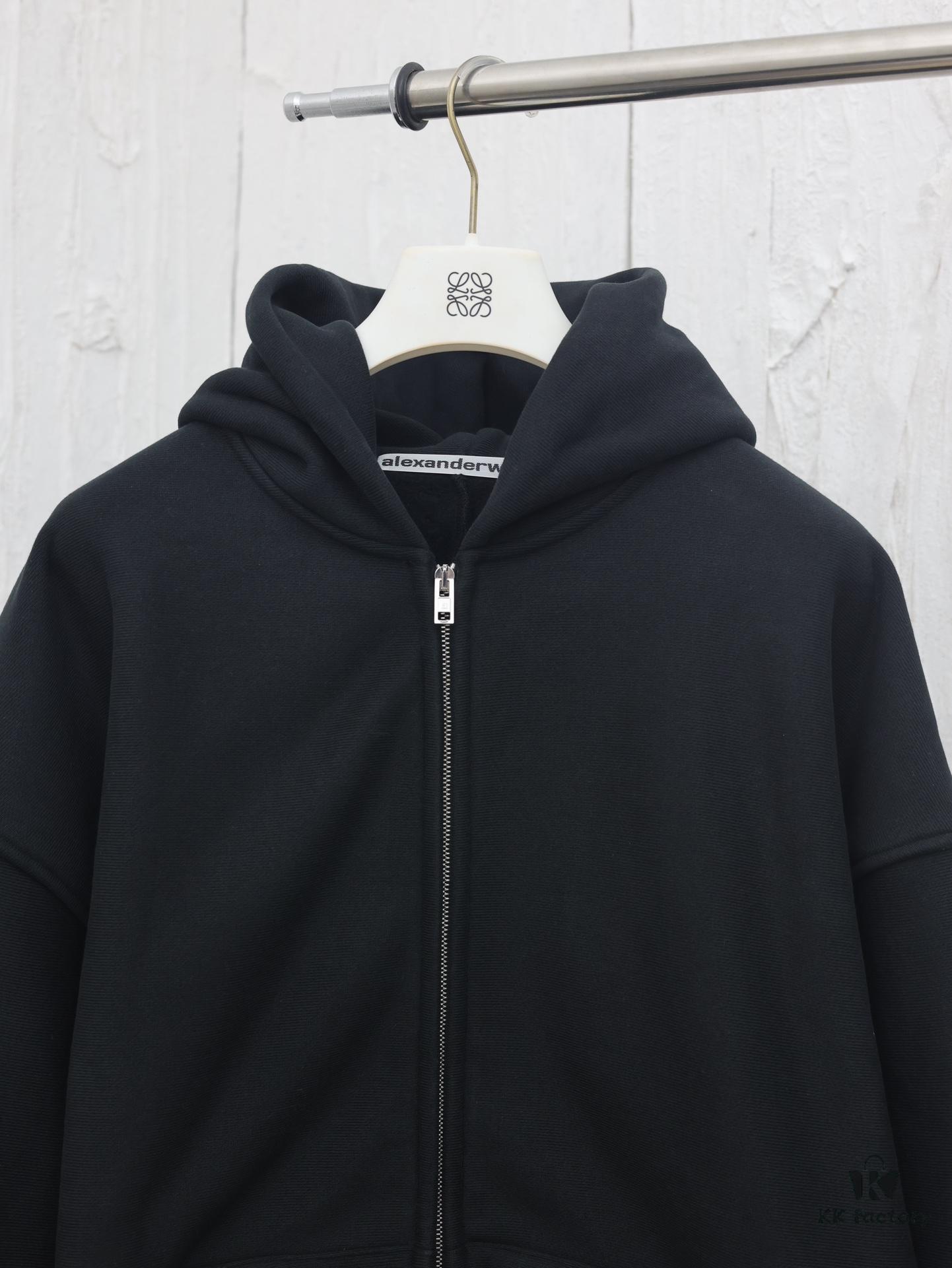 Alexander Wang 2024 New Arm Logo Embroidered Oversized Hooded Jacket with Dual-Zipper Design