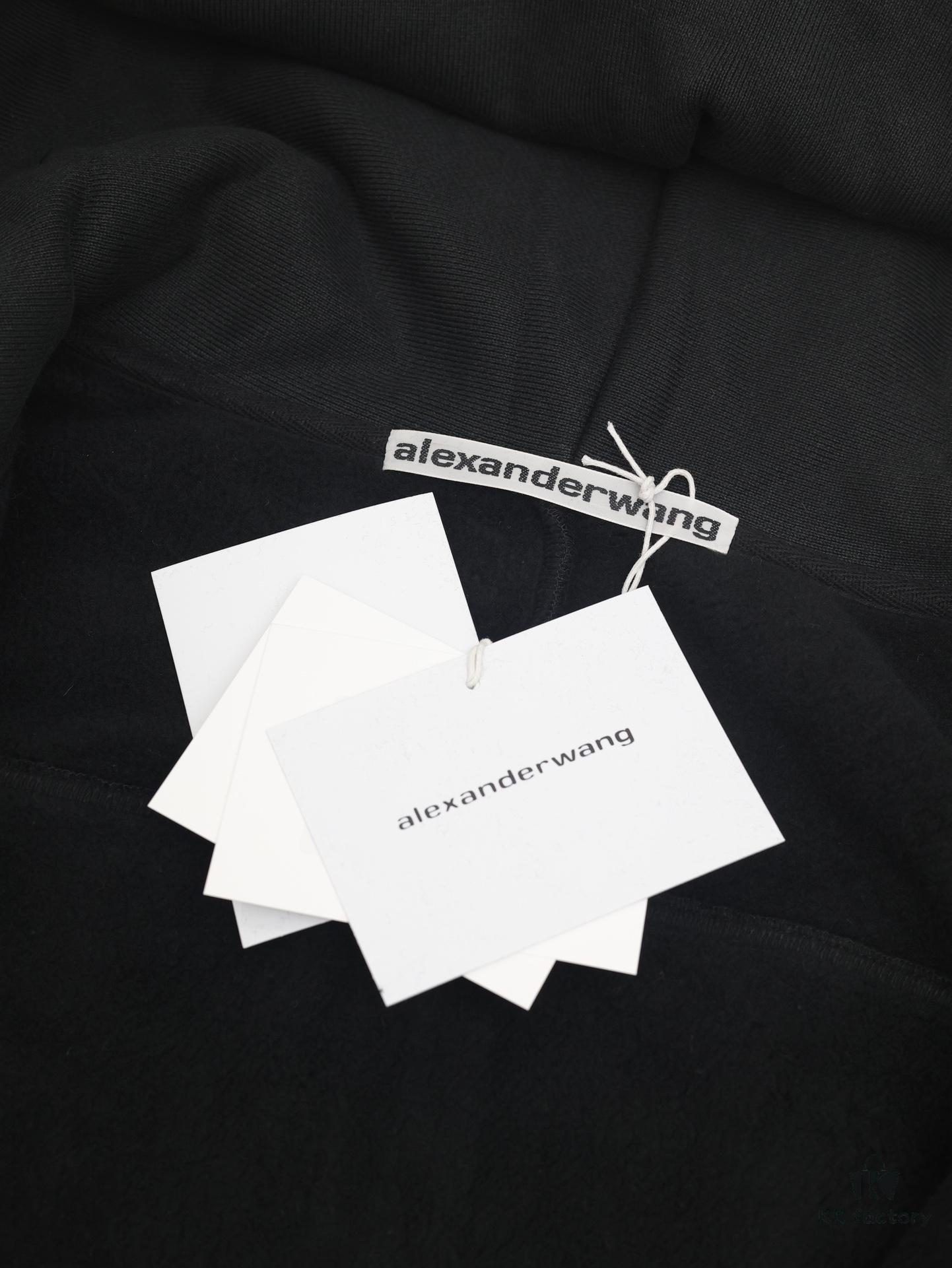 Alexander Wang 2024 New Arm Logo Embroidered Oversized Hooded Jacket with Dual-Zipper Design