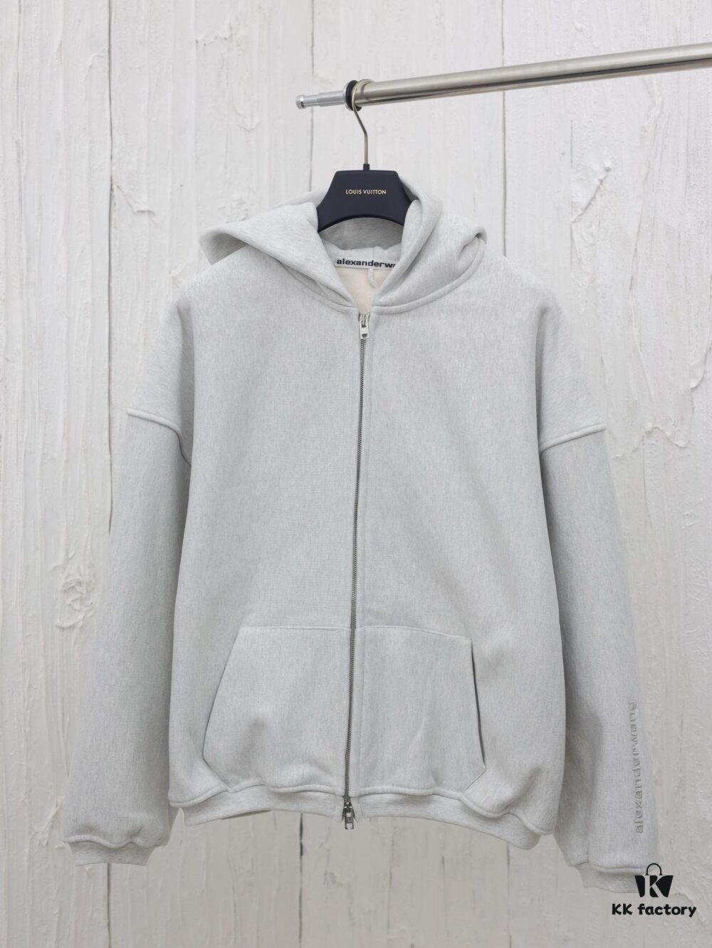 Alexander Wang 2024 New Arm Logo Embroidered Oversized Hooded Jacket with Dual-Zipper Design