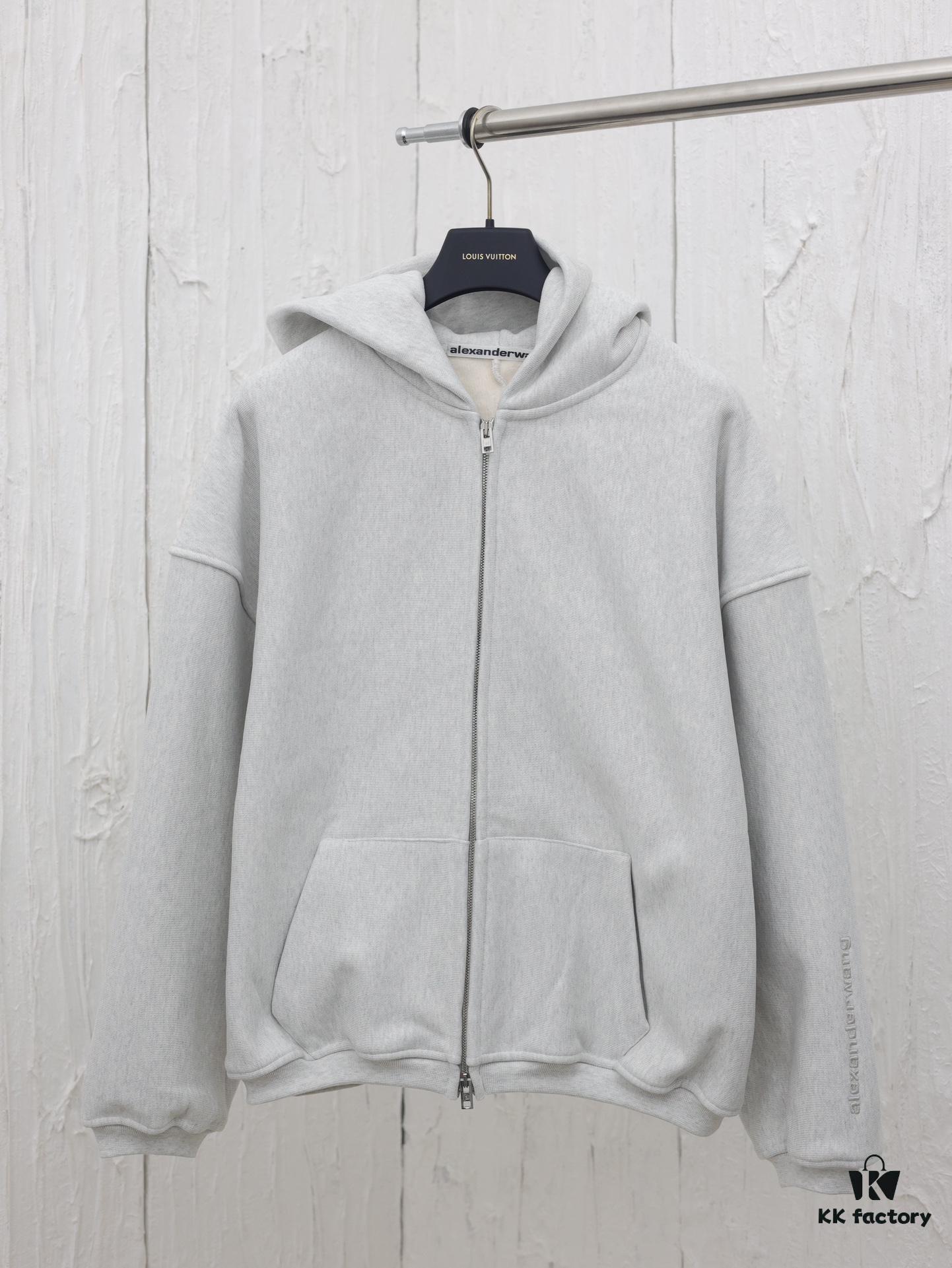 Alexander Wang 2024 New Arm Logo Embroidered Oversized Hooded Jacket with Dual-Zipper Design