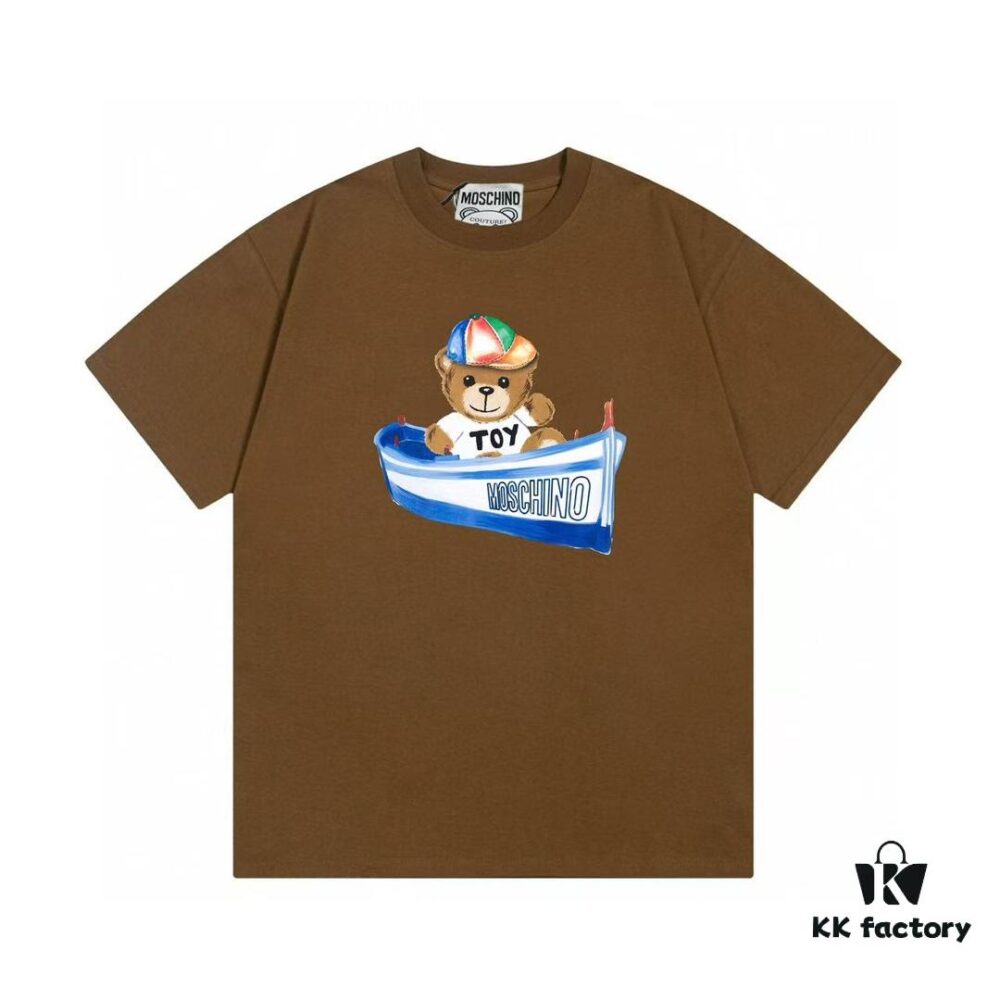 Moschino 2025 New Arrival Cute Series Rainbow Bear Hat Letter Logo Unisex Short Sleeve T-Shirt