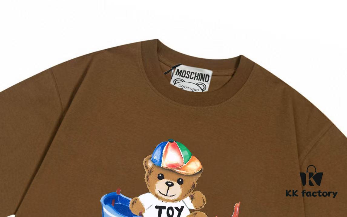 Moschino 2025 New Arrival Cute Series Rainbow Bear Hat Letter Logo Unisex Short Sleeve T-Shirt