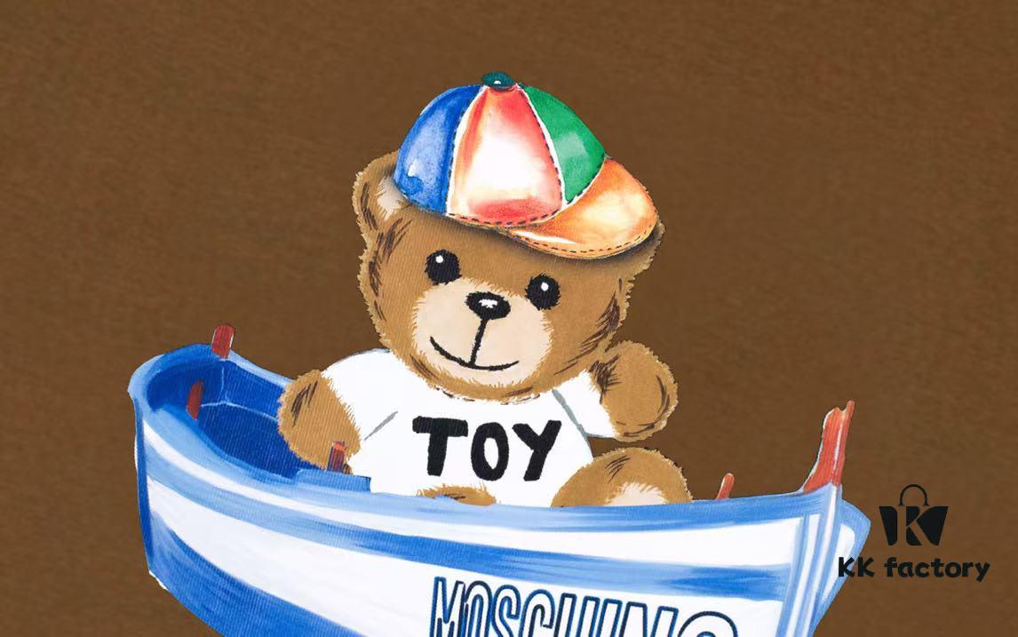 Moschino 2025 New Arrival Cute Series Rainbow Bear Hat Letter Logo Unisex Short Sleeve T-Shirt