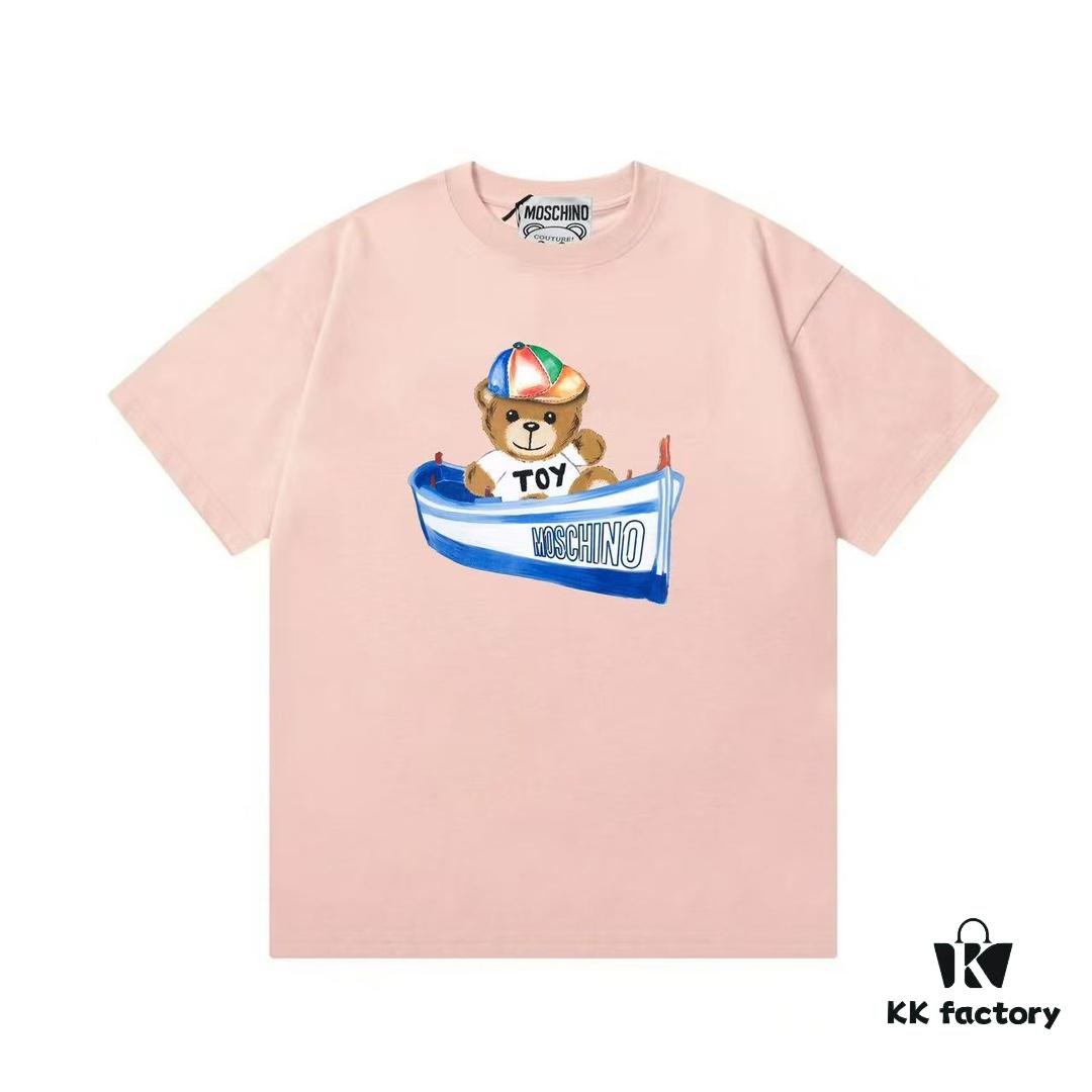 Moschino 2025 New Arrival Cute Rainbow Bear Letter Logo Unisex Short Sleeve T-Shirt