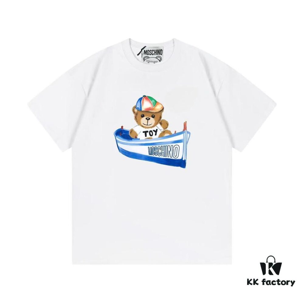 Moschino 2025 New Arrival Cute Rainbow Bear Logo Unisex Short Sleeve T-Shirt