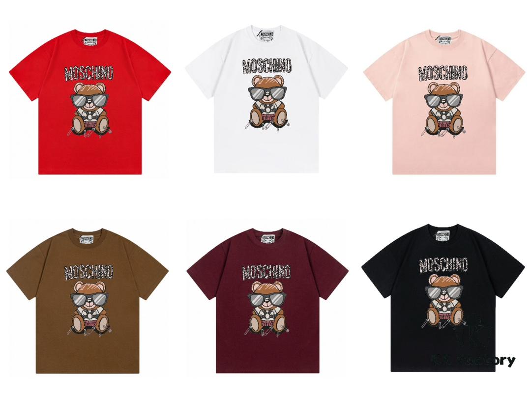 Moschino 2025 New Arrival Super Cute Series Sunglasses Bear Letter Logo Unisex Short Sleeve T-Shirt