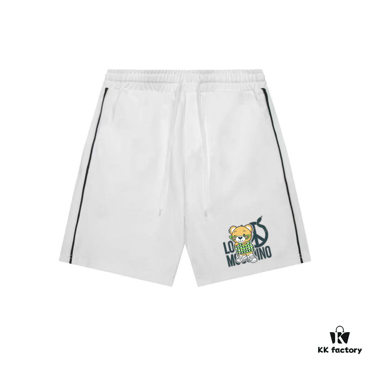Moschino Bear Letter Print Ribbon Color-Block Knee-Length Shorts