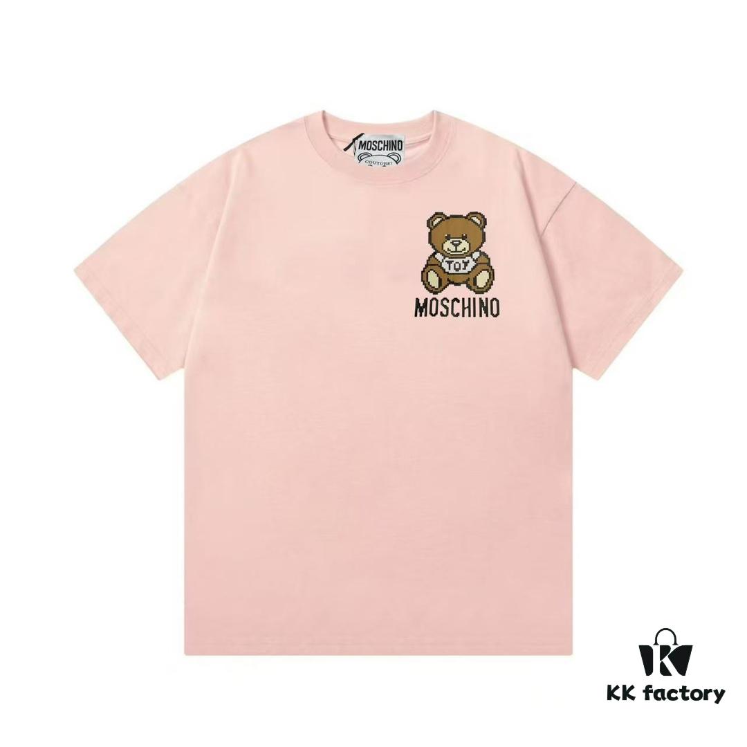 Moschino 2025 New Arrival Cute Series Mosaic Bear Letter Logo Unisex Short Sleeve T-Shirt