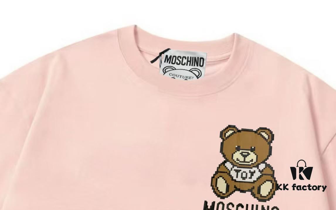 Moschino 2025 New Arrival Cute Series Mosaic Bear Letter Logo Unisex Short Sleeve T-Shirt