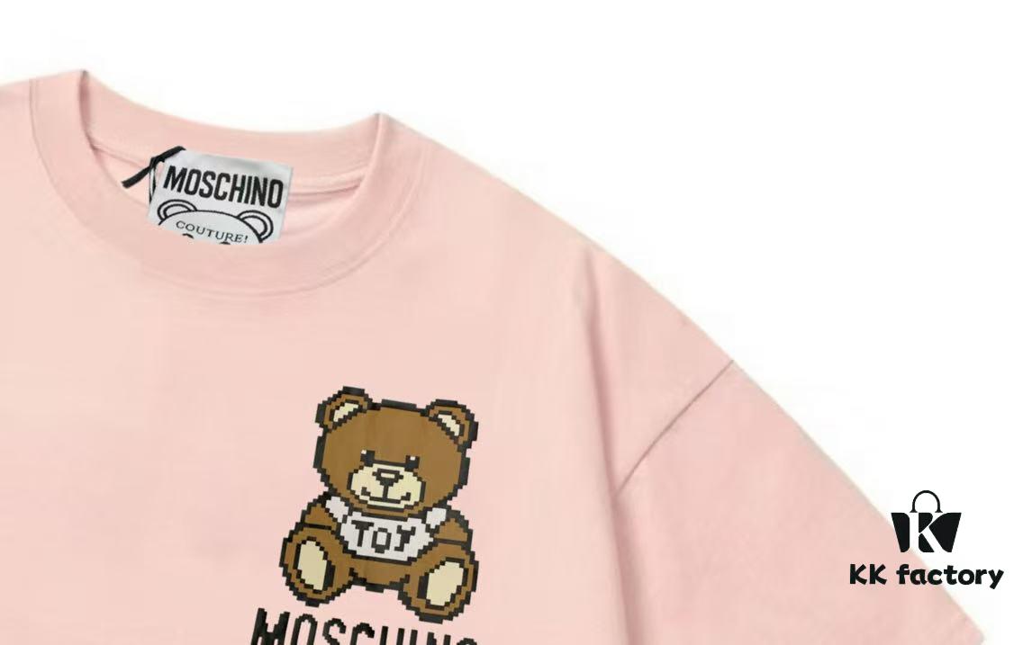 Moschino 2025 New Arrival Cute Series Mosaic Bear Letter Logo Unisex Short Sleeve T-Shirt