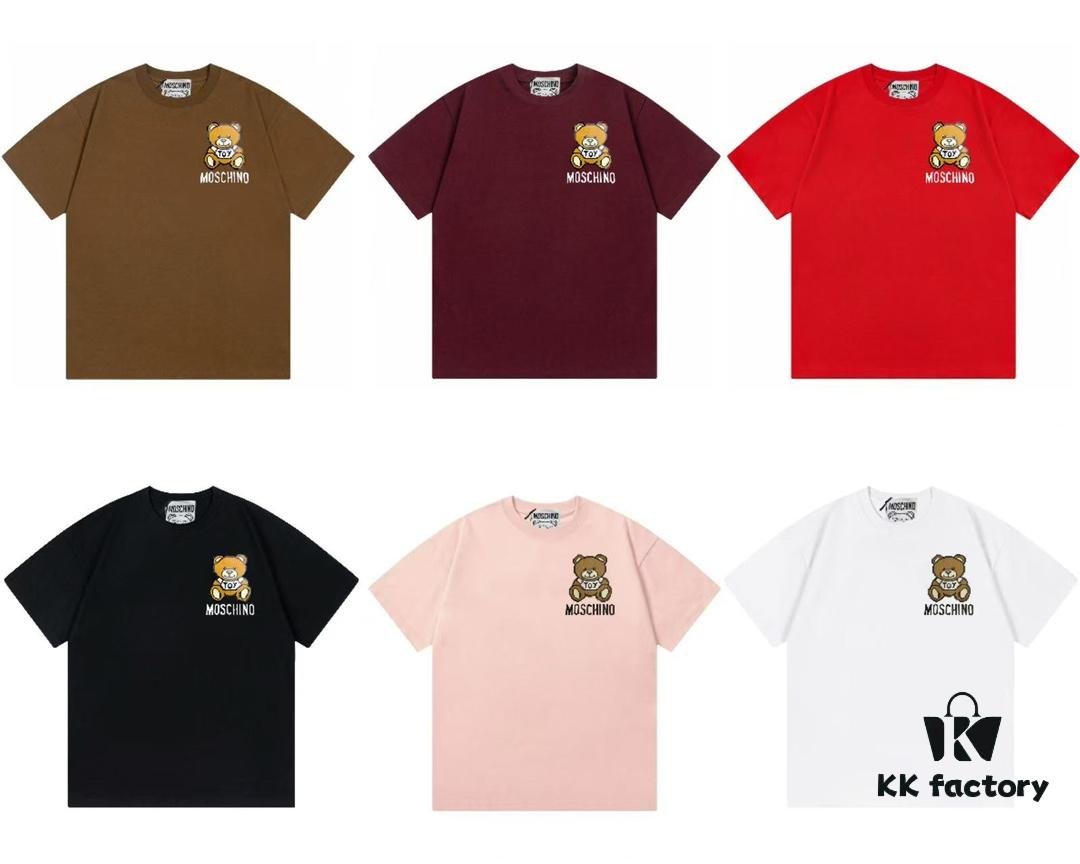 Moschino 2025 New Arrival Cute Series Mosaic Bear Letter Logo Unisex Short Sleeve T-Shirt