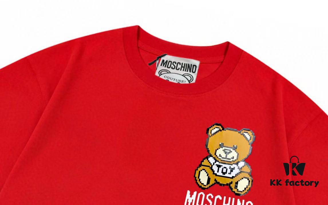 Moschino 2025 New Arrival Cute Series Mosaic Bear Letter Logo Unisex Short Sleeve T-Shirt