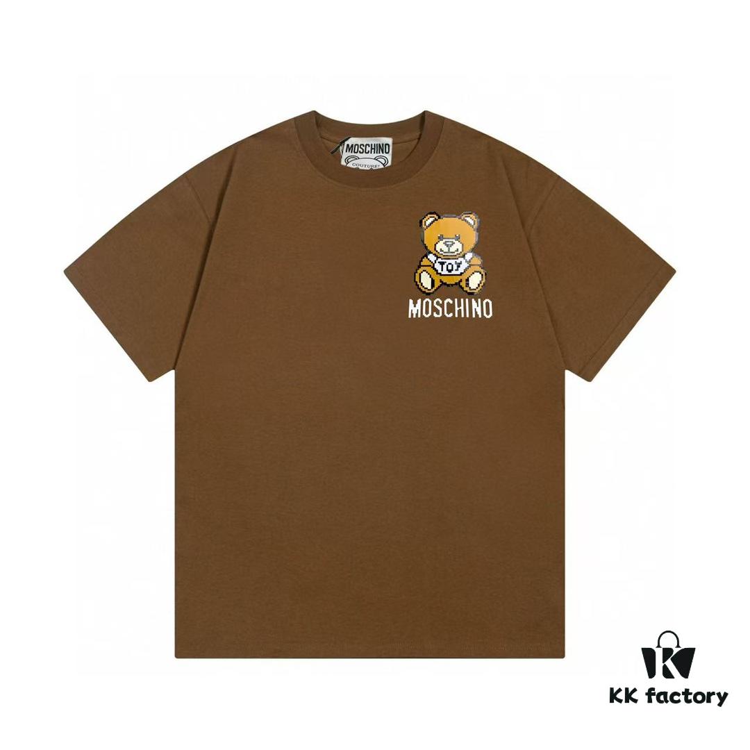 Moschino 2025 New Arrival Cute Mosaic Bear Letter Logo Unisex Short Sleeve T-Shirt