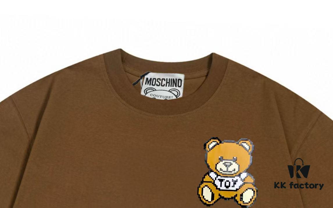 Moschino 2025 New Arrival Cute Mosaic Bear Letter Logo Unisex Short Sleeve T-Shirt