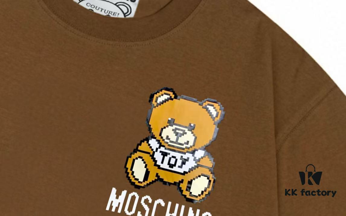 Moschino 2025 New Arrival Cute Mosaic Bear Letter Logo Unisex Short Sleeve T-Shirt