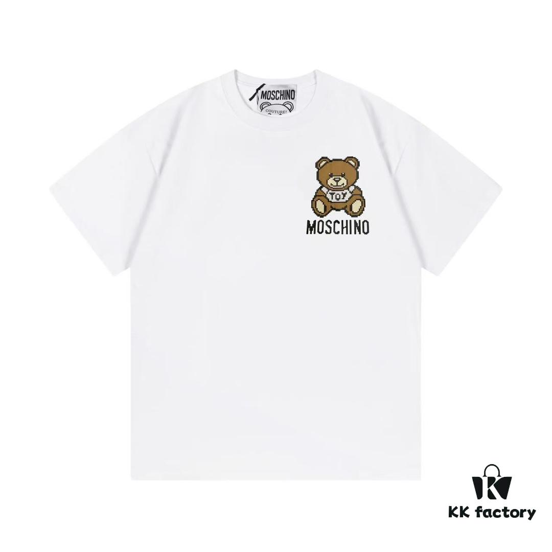 Moschino 2025 New Arrival Cute Series Mosaic Bear Letter Logo Unisex Short Sleeve T-Shirt
