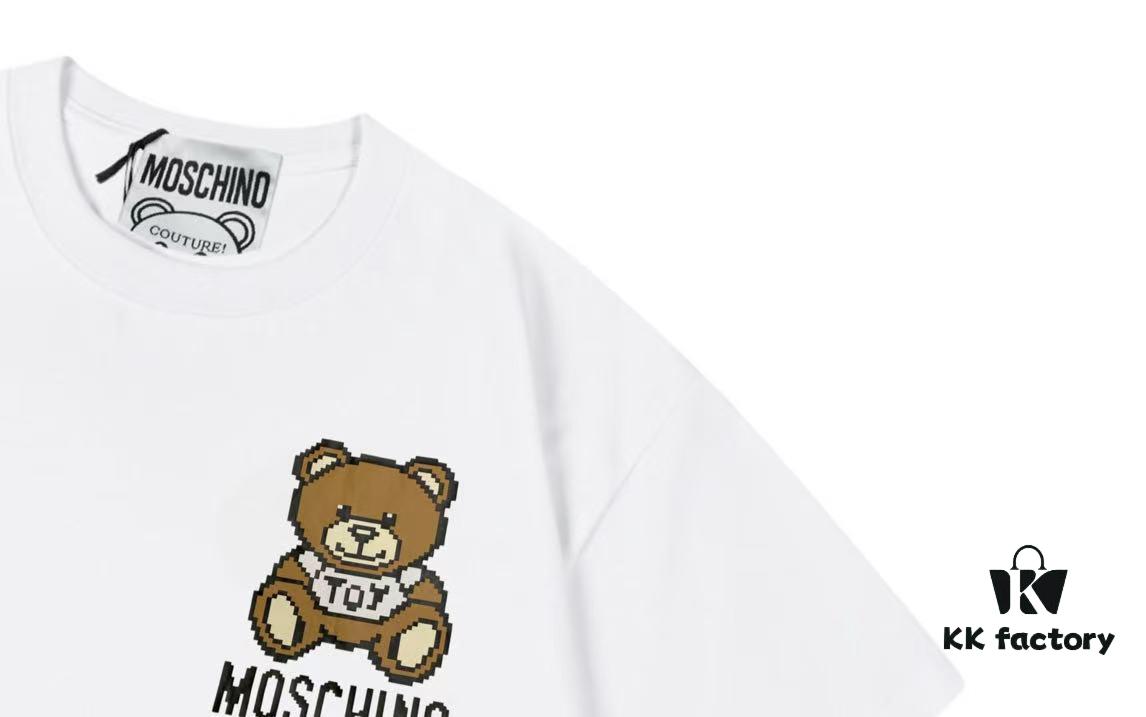 Moschino 2025 New Arrival Cute Series Mosaic Bear Letter Logo Unisex Short Sleeve T-Shirt