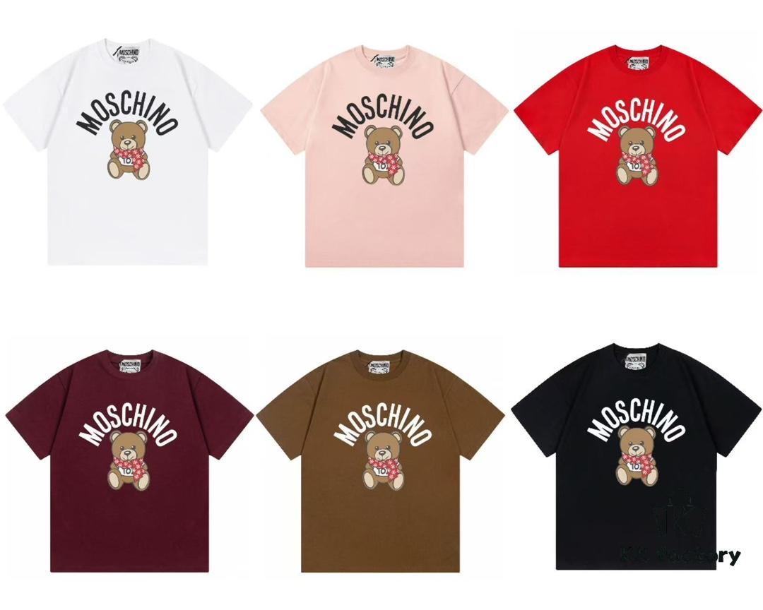 Moschino 2025 New Arrival Teddy Bear 🐻 Letter Logo Unisex Short Sleeve T-Shirt