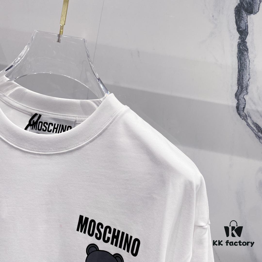 MOSCHINO 260g Crew Neck Short Sleeve T-Shirt with Cute Grey Bear and Letter Logo Print