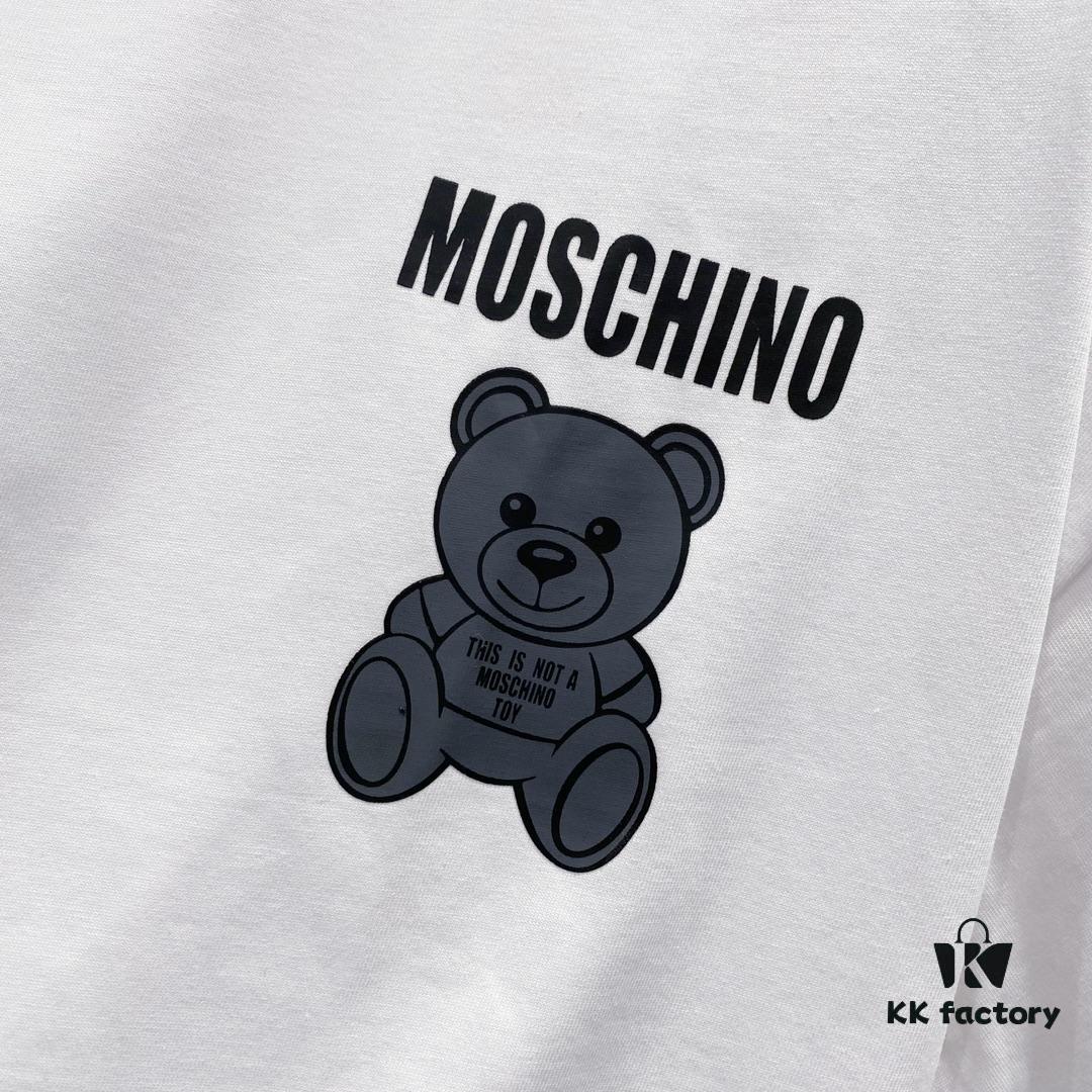 MOSCHINO 260g Crew Neck Short Sleeve T-Shirt with Cute Grey Bear and Letter Logo Print