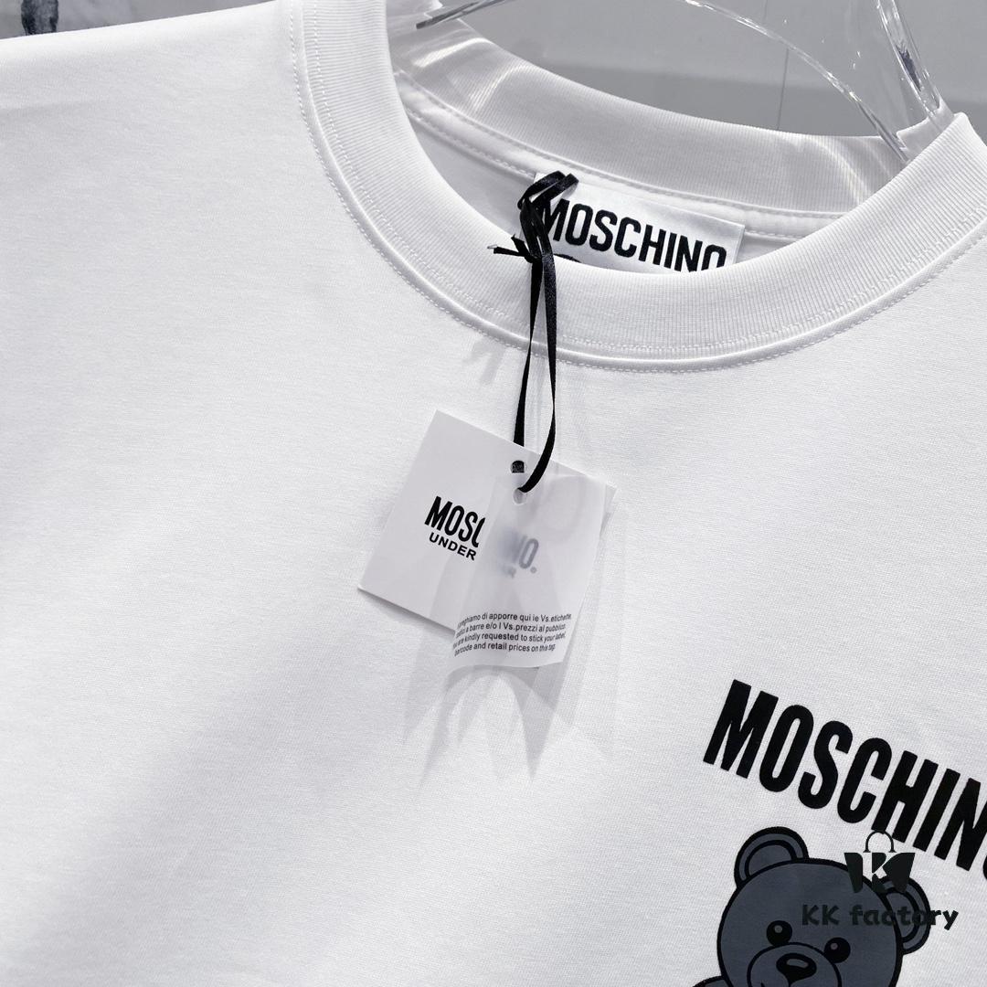 MOSCHINO 260g Crew Neck Short Sleeve T-Shirt with Cute Grey Bear and Letter Logo Print