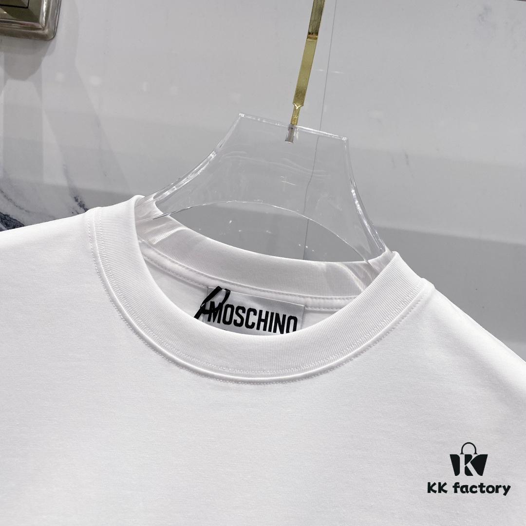 MOSCHINO 260g Crew Neck Short Sleeve T-Shirt with Cute Grey Bear and Letter Logo Print