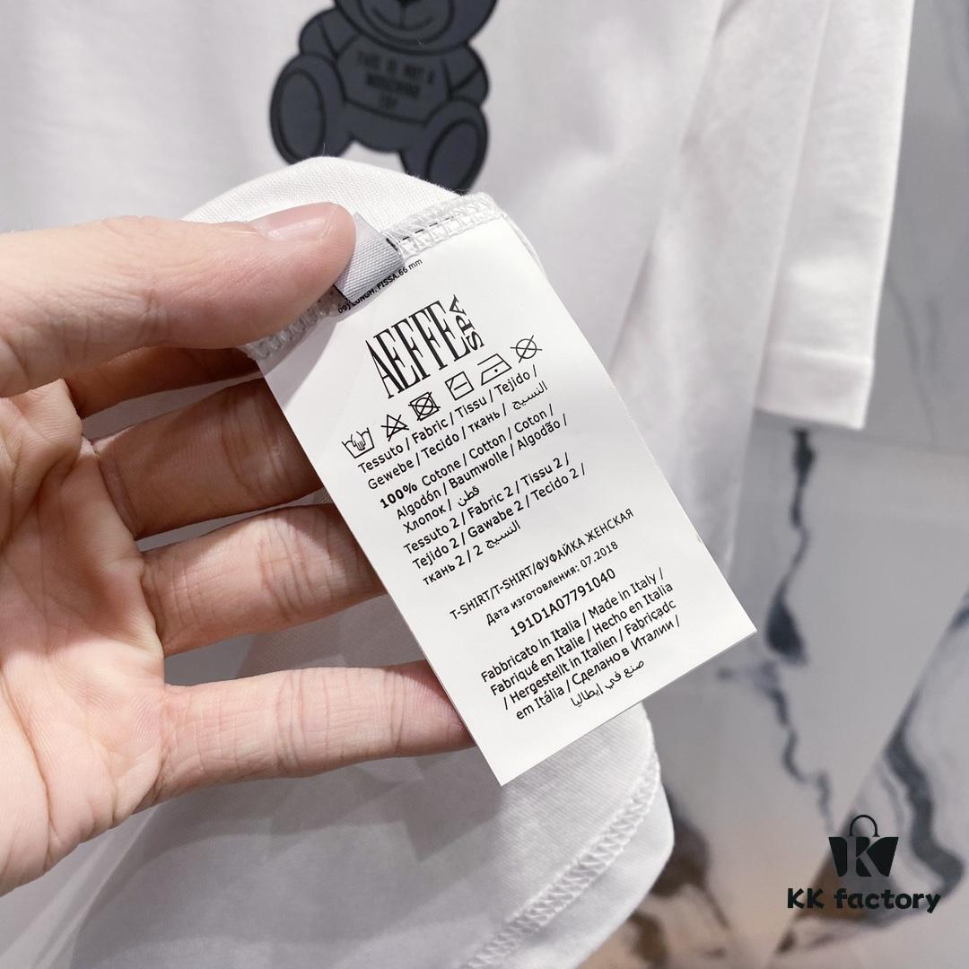 MOSCHINO 260g Crew Neck Short Sleeve T-Shirt with Cute Grey Bear and Letter Logo Print