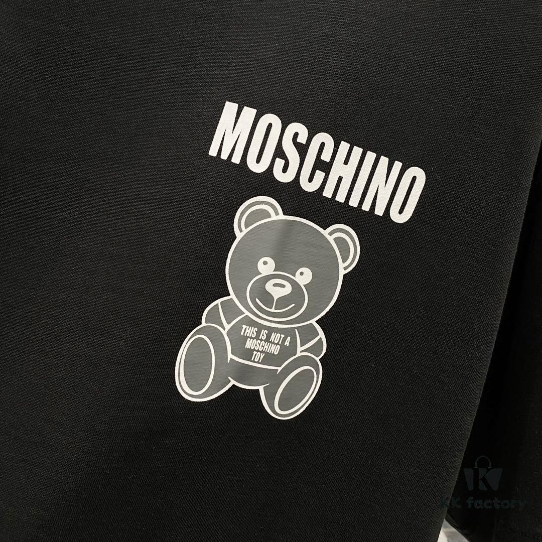 MOSCHINO 260g Crew Neck Short Sleeve T-Shirt with Cute Gray Bear and Letter Logo Print