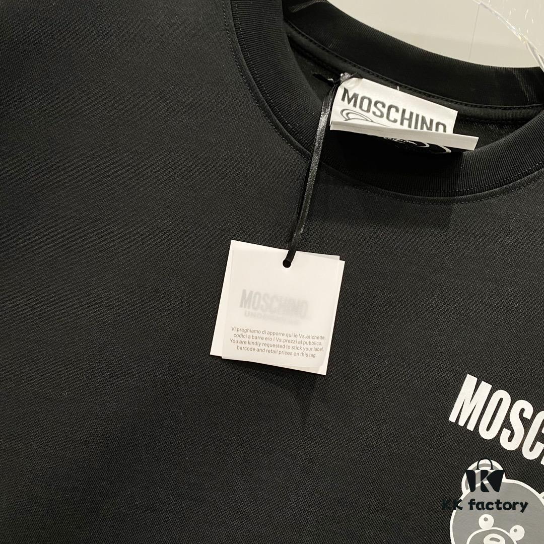 MOSCHINO 260g Crew Neck Short Sleeve T-Shirt with Cute Gray Bear and Letter Logo Print